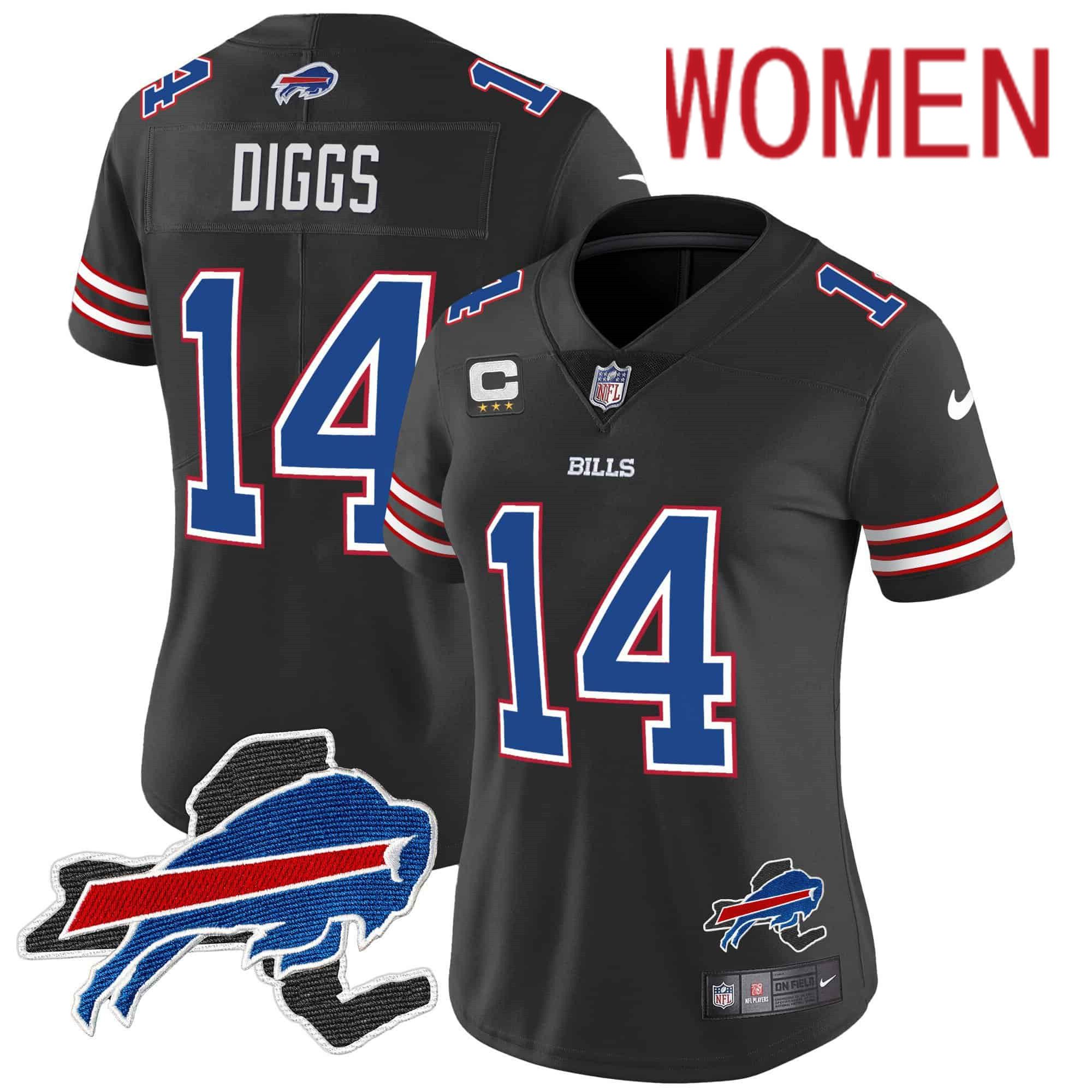 Women Buffalo Bills 14 Diggs Black 2024 Nike Patch Vapor Limited NFL Jersey style 1
